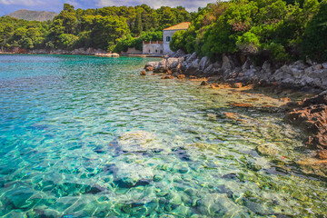 Elaphiti islands, turquoise adriatic beach in Dalmatia, Croatia