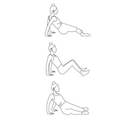 Line art of woman exercise in step of 90 hip rotation vector. - obrazy, fototapety, plakaty