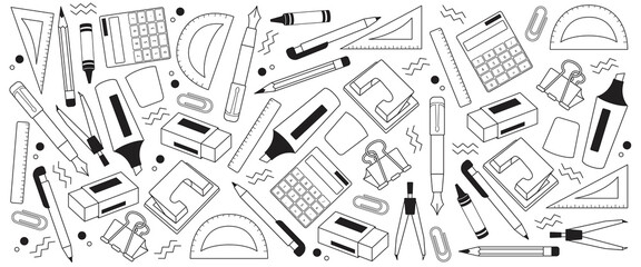 Line Art Stationary Background Layout Banners Design. Stationary Icon. Horizontal Poster, Greeting Card, Header For Website 2