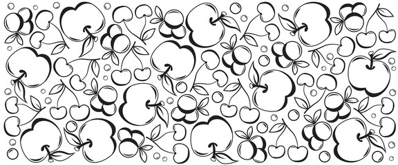 Line Art Fruits Background Layout Banners Design. Fruits Icon. Horizontal Poster, Greeting Card, Header For Website 3