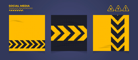 Social media post template background vector, editable post template social media banners with grunge warning system mark illustration