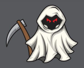 Illustration White Grim Reaper With Scythe  