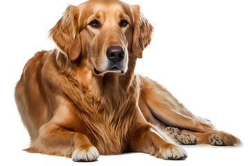 Golden Retriever laying on isolated white background, Generative AI