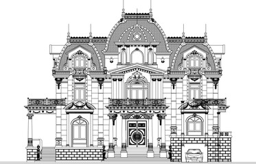 sketch vector illustration of a classic mediterranean style church house