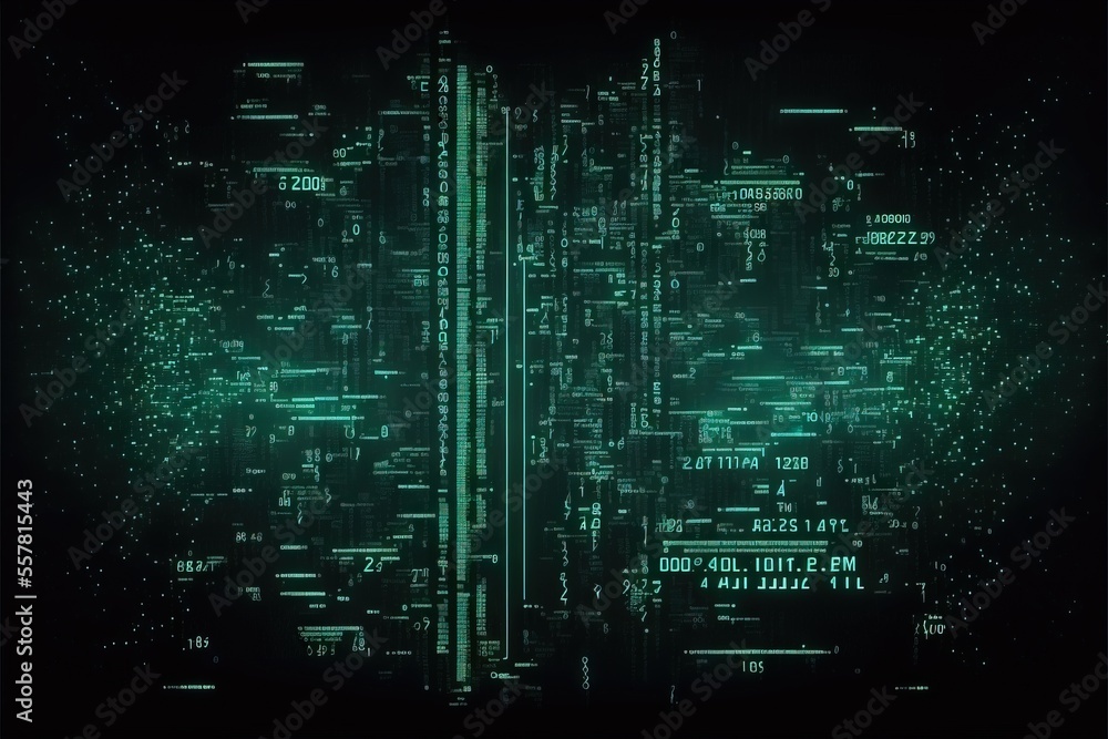 Poster a dark green background with a lot of lines and dots on it. generative ai