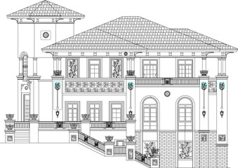 sketch of a house with columns
