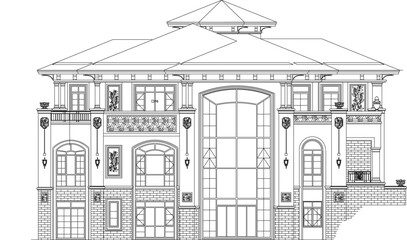 sketch vector illustration of an ancient church villa house