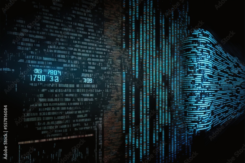 Poster a dark room with a large number of numbers on the wall and a clock on the wall with numbers on the w
