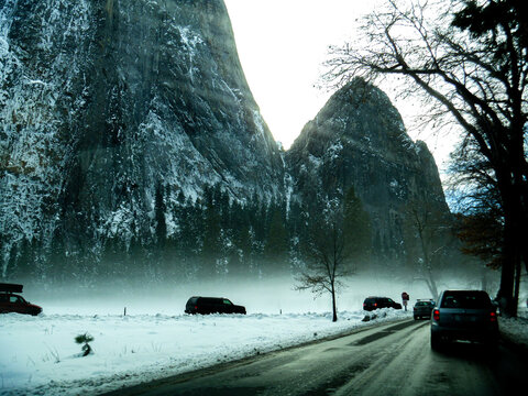 snow-covered road in Yosemite National Park