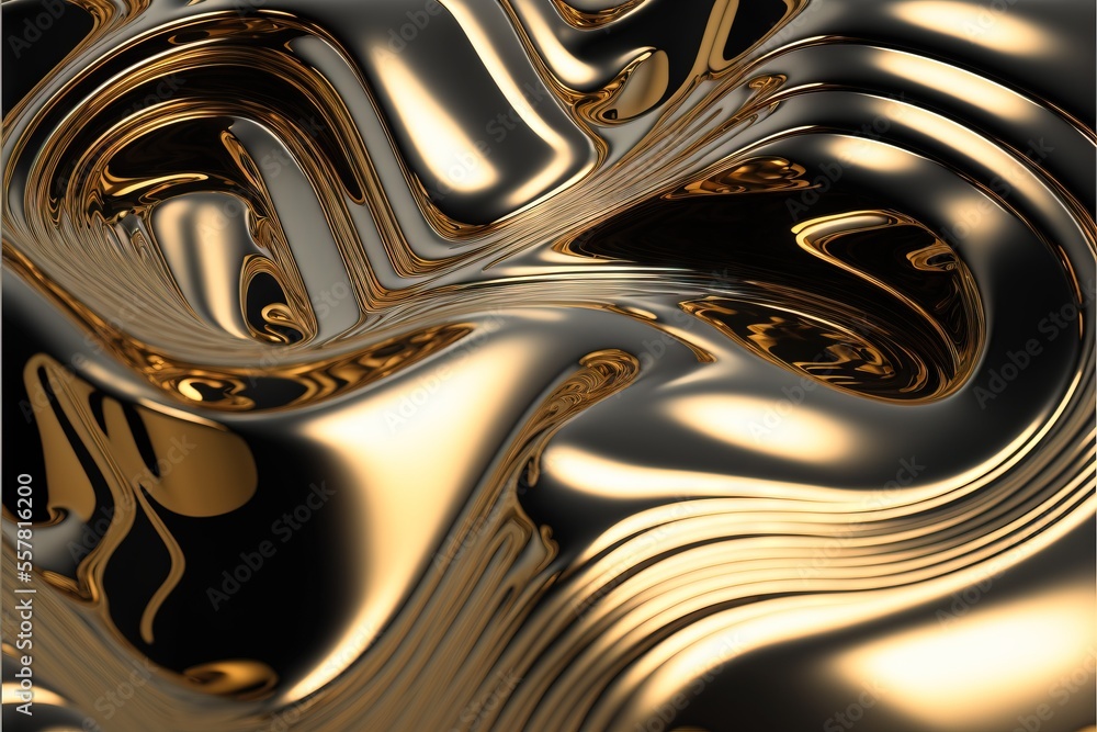 Aufkleber an abstract gold and black background with wavy lines and curves in the center of the image. generat