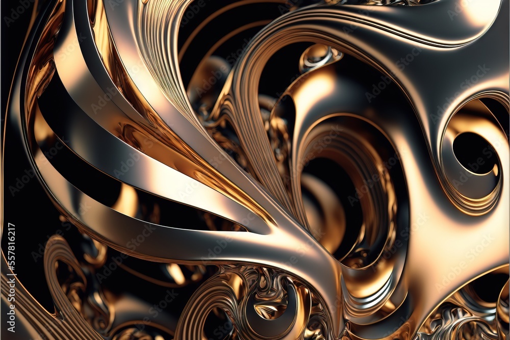 Aufkleber a computer generated image of gold and silver swirls and curves on a black background. generative ai
