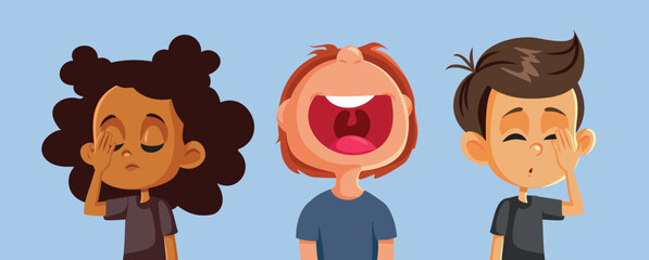 Unhappy Kids Listening Their Friend Complaining and Screaming Vector Cartoon. Stressful boy yelling and singing in a loud voice embarrassing himself 
 - obrazy, fototapety, plakaty
