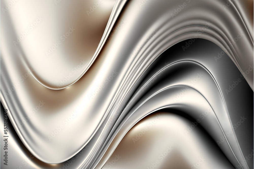 Poster a computer generated image of a silver and gold wave design on a white background. generative ai