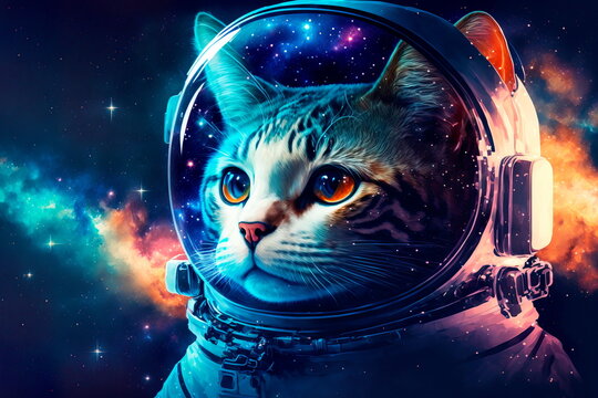 Beautiful cat in outer space.First trip to space.