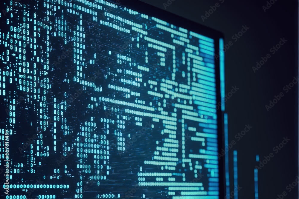 Poster a computer screen with a wave of water on it's side and the screen is illuminated by a blue light on