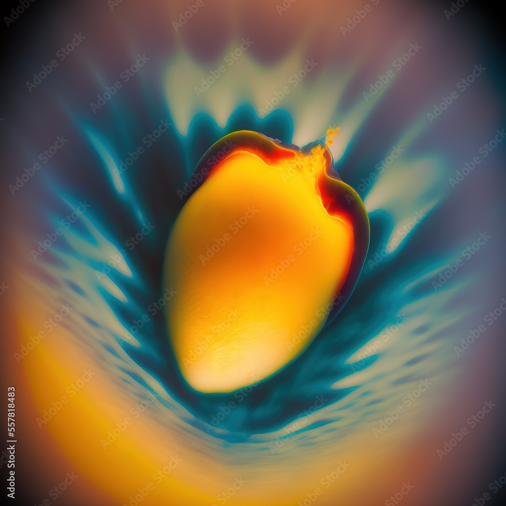 Poster a picture of a yellow and blue object with a black background and a black background with a red and 