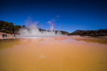 Rotorua Wai-o-Tapu weird and unique landscape, geothermal activity, volcanic landforms, hot pools and lakes North Island New Zealand