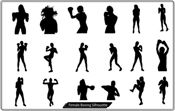 vector illustration of boxer woman silhouette in black