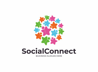 Colorful logo people in globe icon isolated on white background. Flat Vector Logo Design Template Element.