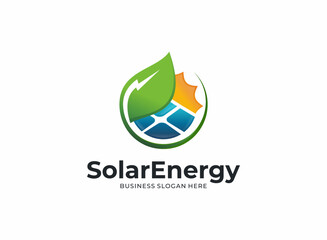 Renewable solar energy logo design icon template.