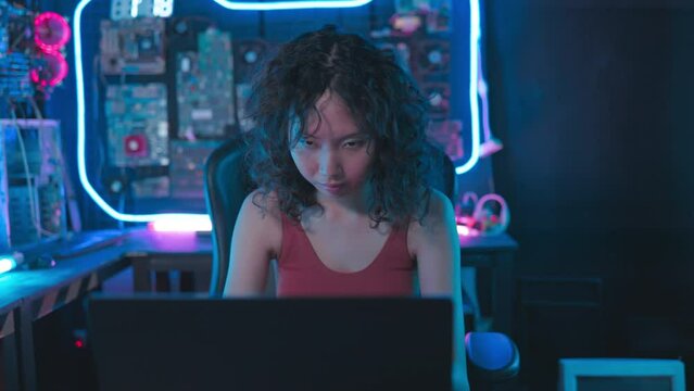 Close-up of Woman face programmer Powerful and inspired