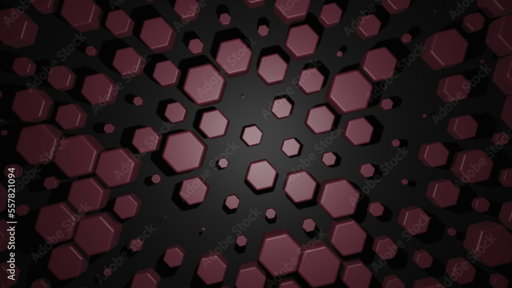 Poster 3d render. illustration black hexagonal background with random height and one color. suitable for yo