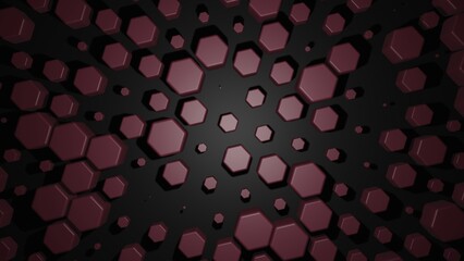 3d render. Illustration black hexagonal background with random height and one color. suitable for your background and graphic resources.