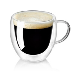 glass cup of espresso coffee isolated on white background
