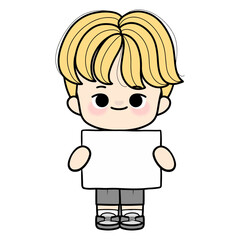 student with paper name tag