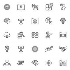 AI technology line icons set