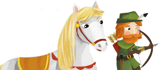 Obraz na płótnie Canvas cartoon scene with prince king with his friend horse illustration