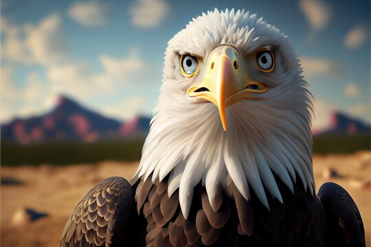 American Bald Eagle - Generative AI image of a patriotic American Bald Eagle to represent American democracy, patriotism, politics, freedom, and independence