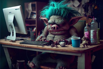 Internet Troll - online trolls are a part of everyday life thanks to connected technologies that allow us safe distance to voice controversial opinions unchecked. generative AI