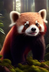 Obraz premium Giant Red Panda-- The red panda symbolizes compromise, patience, and gentleness. This fluffy creature was created by generative AI in his natural habitat