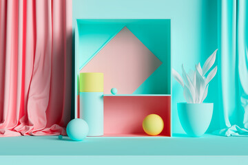 Abstract background in pastel colors It consists of various shapes. 3D Scene.