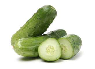 Green cucumber slice on the white background