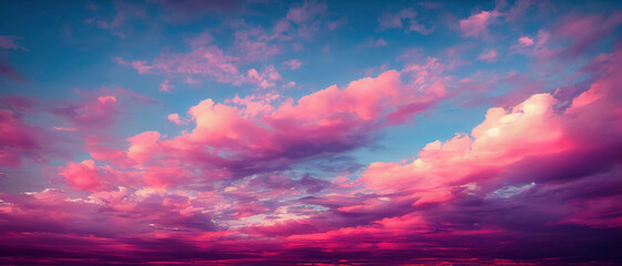 Fototapeta premium Beautiful pastel pink and purple skies and clouds at night as the sun sets.