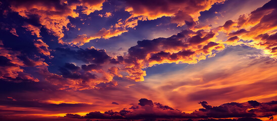 Beautiful orange sky and clouds at sunset.