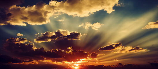 Beautiful orange sky and clouds at sunset.