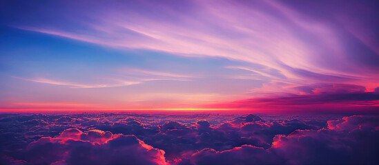 Beautiful pastel pink and purple skies and clouds at night as the sun sets. - obrazy, fototapety, plakaty
