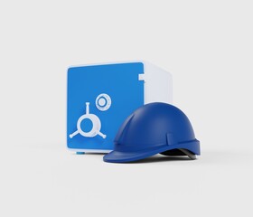 Salary account for employees of a construction company or industry. Helmet on the background of the safe. Employees' finances. 3D rendering.