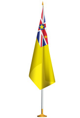 Isolated small national flag of Niue vector with golden flagpole.Standing miniature flag of Niue