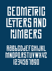 Geometric English letters and numbers. Simple font.