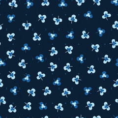 Fototapeta na wymiar Cute Blue Floral Clover Leaves Vector Graphic Seamless Pattern