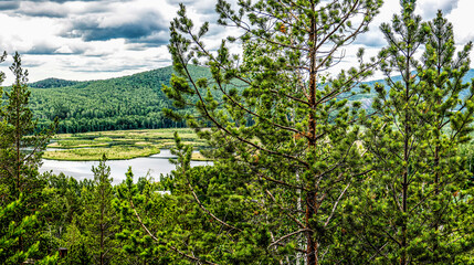 beautiful view of the wooded Ural mountains