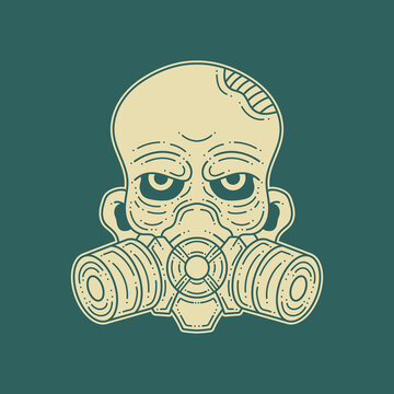 recommend clip art: Zombie with gas mask line art