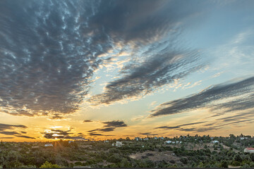 panoramic sunrise at a valley with very view villas in Lagoa, Portugal