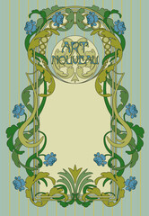 Floral frame vip  card in art nouveau style, vector illustration	