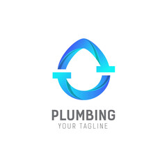Plumbing service logo template, Water service logo, Plumbing Service logo in blue, Plumbing symbol