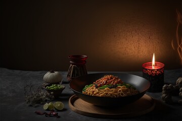Chinese New Year Noodles Traditional Food Generative AI Illustration